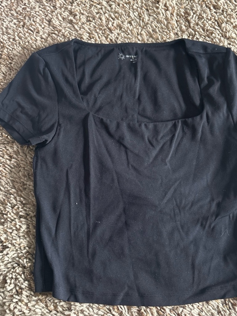 aerie Black Square-Neck Short Sleeve Tee